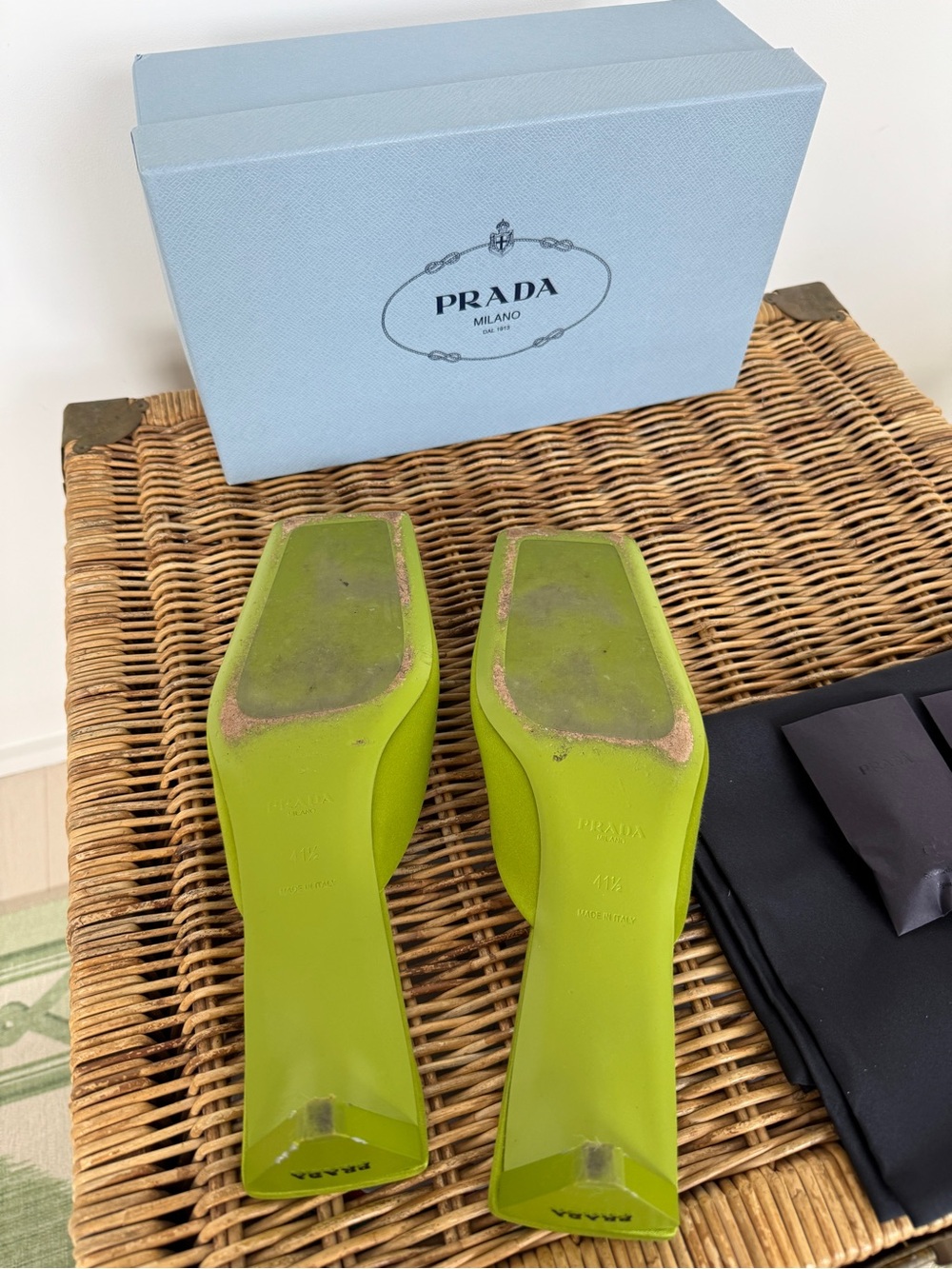 Prada Custom Made Satin Mules Triangle Heel Size 41.5 Green - Picture 5 of 8